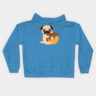 Cute Kawaii Pug Dog with a Donut Kids Hoodie